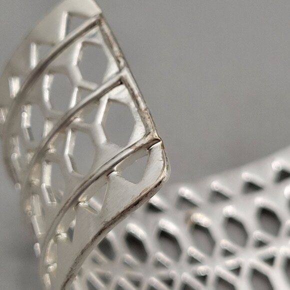 Stella and Dot Silver Tone Geometric Openwork Wide Plait Cuff Bracelet - Picture 10 of 10